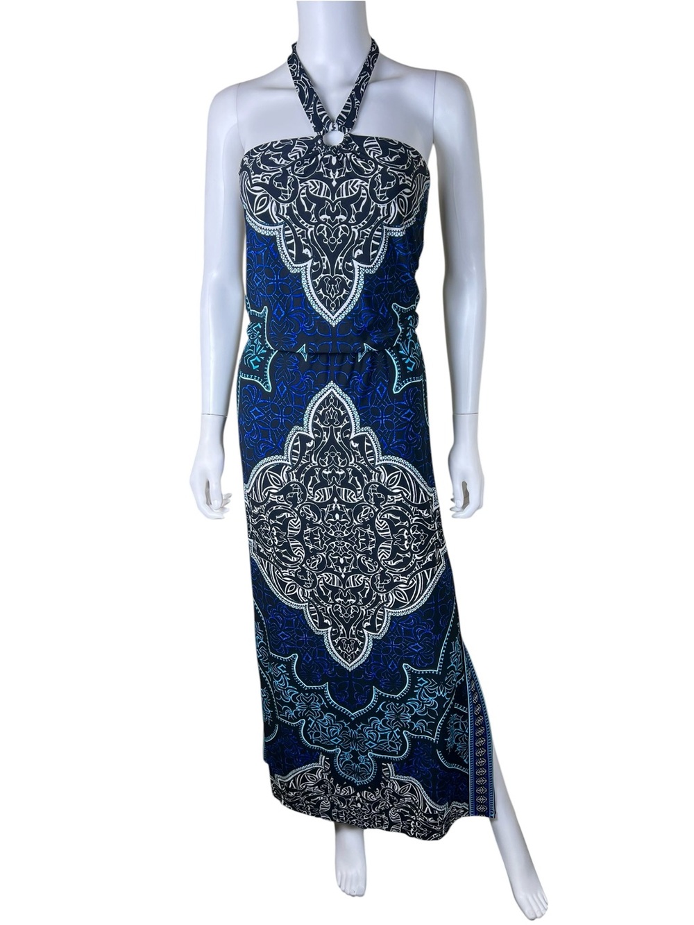 White House Black Market Bohemian Damask Halter Maxi Dress Size Small - Picture 5 of 12
